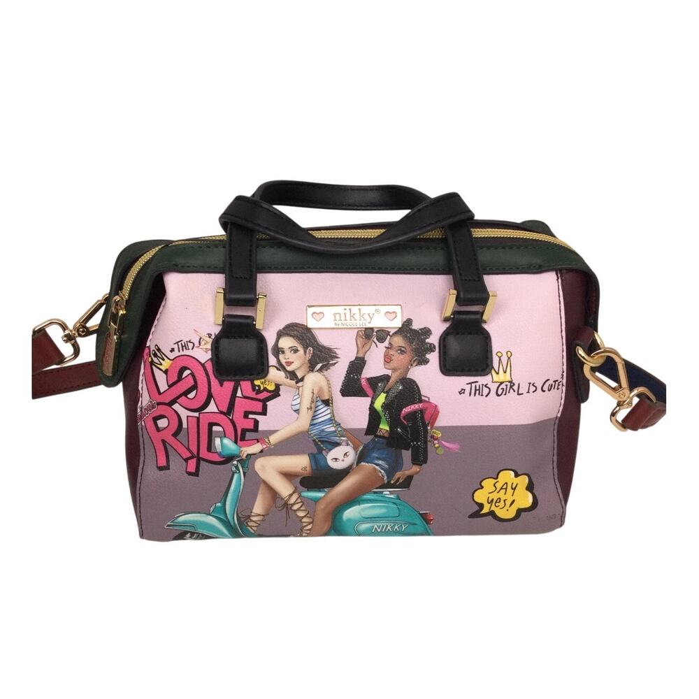 Nikky by Nicole Lee Retro Y2K Pop Graphic "Love Ride" Edgy Satchel Crossbody